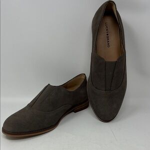 LUCKY BRAND SUEDE ERLINA SLIP ON FLAT LOAFER TAUPE BROWN SZ 6.5 New without box